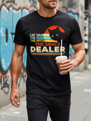 Cat Dad The Man The Myth The Snack Dealer Funny Cat Owner Graphic Tee for Men Women, Cute Father Cat Short Sleeve T-Shirt, Casual Crew Neck Top for Cat Dad Gift