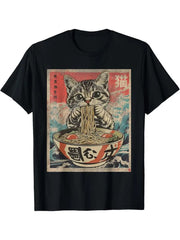 Cat eating ramen kawaii anime Japanese food T-shirt
