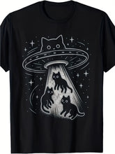 Funny Cat UFO Abduction Graphic T-Shirt Alien Space Cute Kitty Sci-Fi Tee Gift