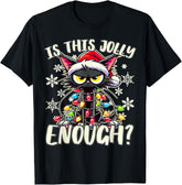 Is This Jolly Enough Funny Black Cat Christmas Tree Lights T-Shirt