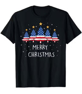 USA Flag Christmas Tree T-Shirt - American Star Xmas T-shirt