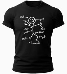 Funny Stick Figure “Ow” T-Shirt – Sarcastic Pain Humor Graphic Tee