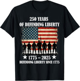 250 Years Of Defending Liberty 1775 2025 USA Military Patriotic Unisex Tee