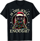 Is This Jolly Enough Funny Black Cat Christmas Tree Lights T-Shirt