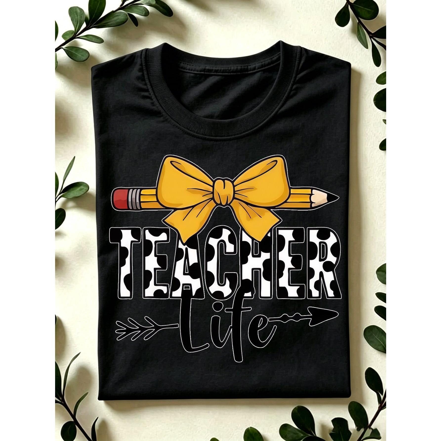 Teacher Life Shirt, Teacher Pencil Coquette Bow T-Shirt, Kindergarten Teacher Tee, Teacher School Crew Short Sleeve Shirts, Back To School Gift