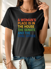 A Woman's Place Is In The House Senate Oval Office Feminist Graphic Tee Casual Empowerment Short Sleeve T-Shirt