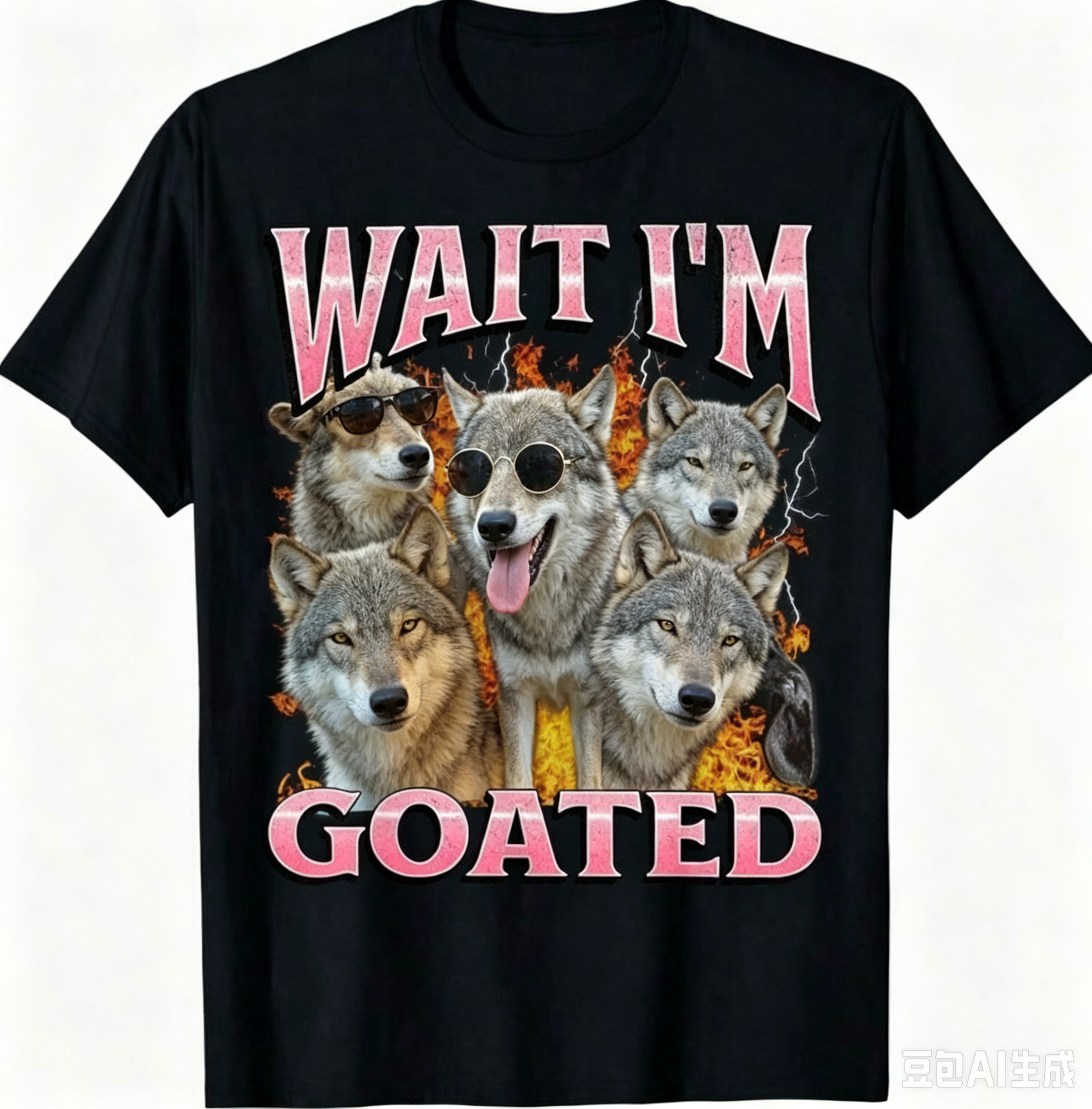 Men's Y2K Bootleg Style Graphic T‑Shirt, Wait I'm Goated Funny Wolf Animal Print, Crew Neck Short Sleeve Retro Distressed Casual Tee
