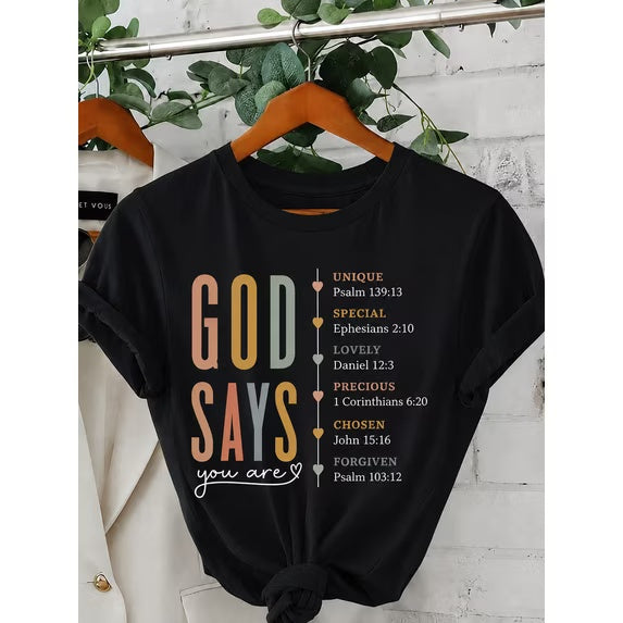 Women's Christian Faith Graphic T-Shirt, Inspirational Bible Verse Print Casual Crew Neck Short Sleeve Tee, Church Shirt Gift for Mom, Wife, Sister, Daughter