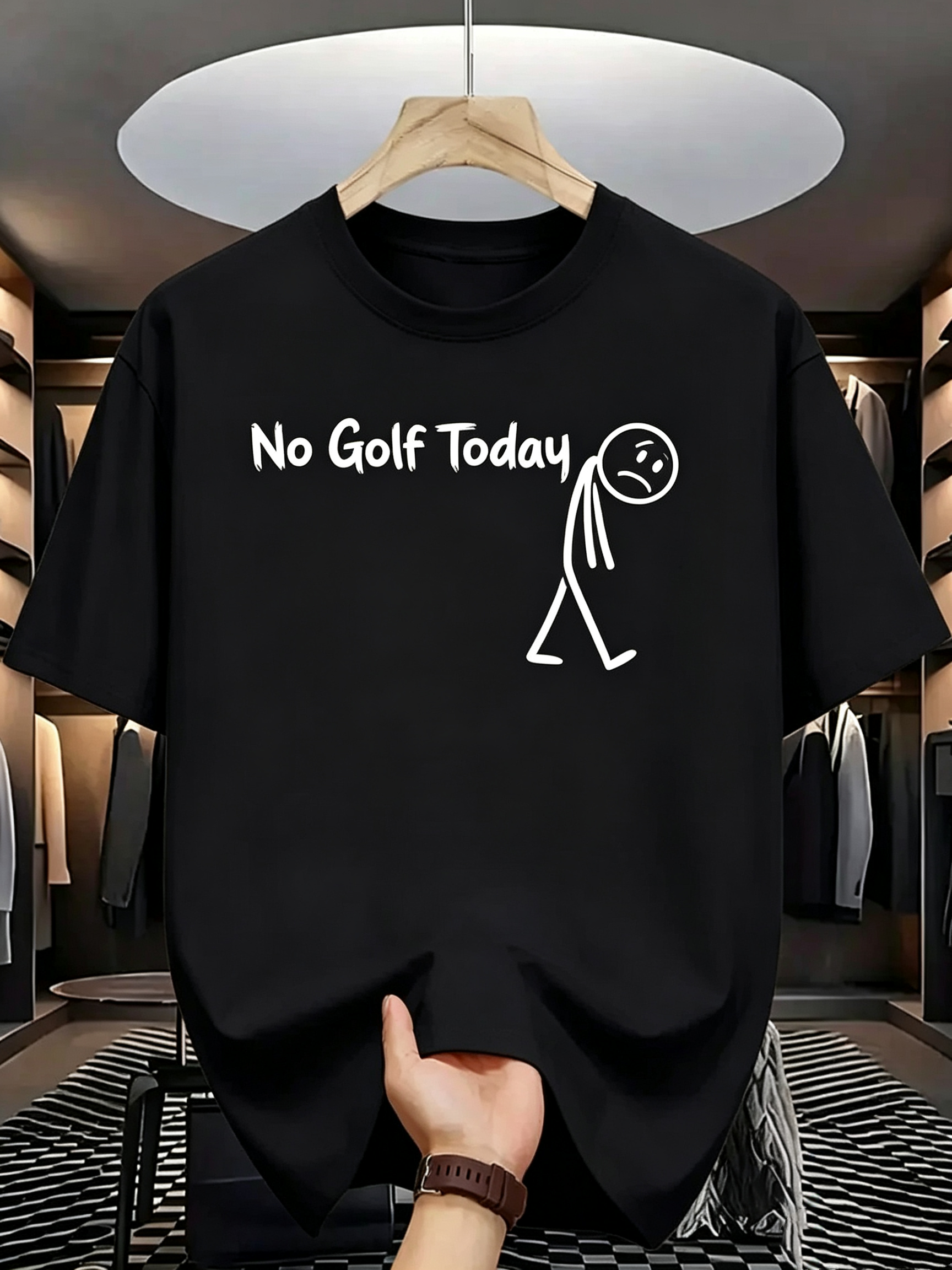 No Golf Today Round Neck Short Sleeve T-Shirt For Men, Easy Casual Versatile Style, Suitable for Daily Wear Men Funny Graphic Tshirt
