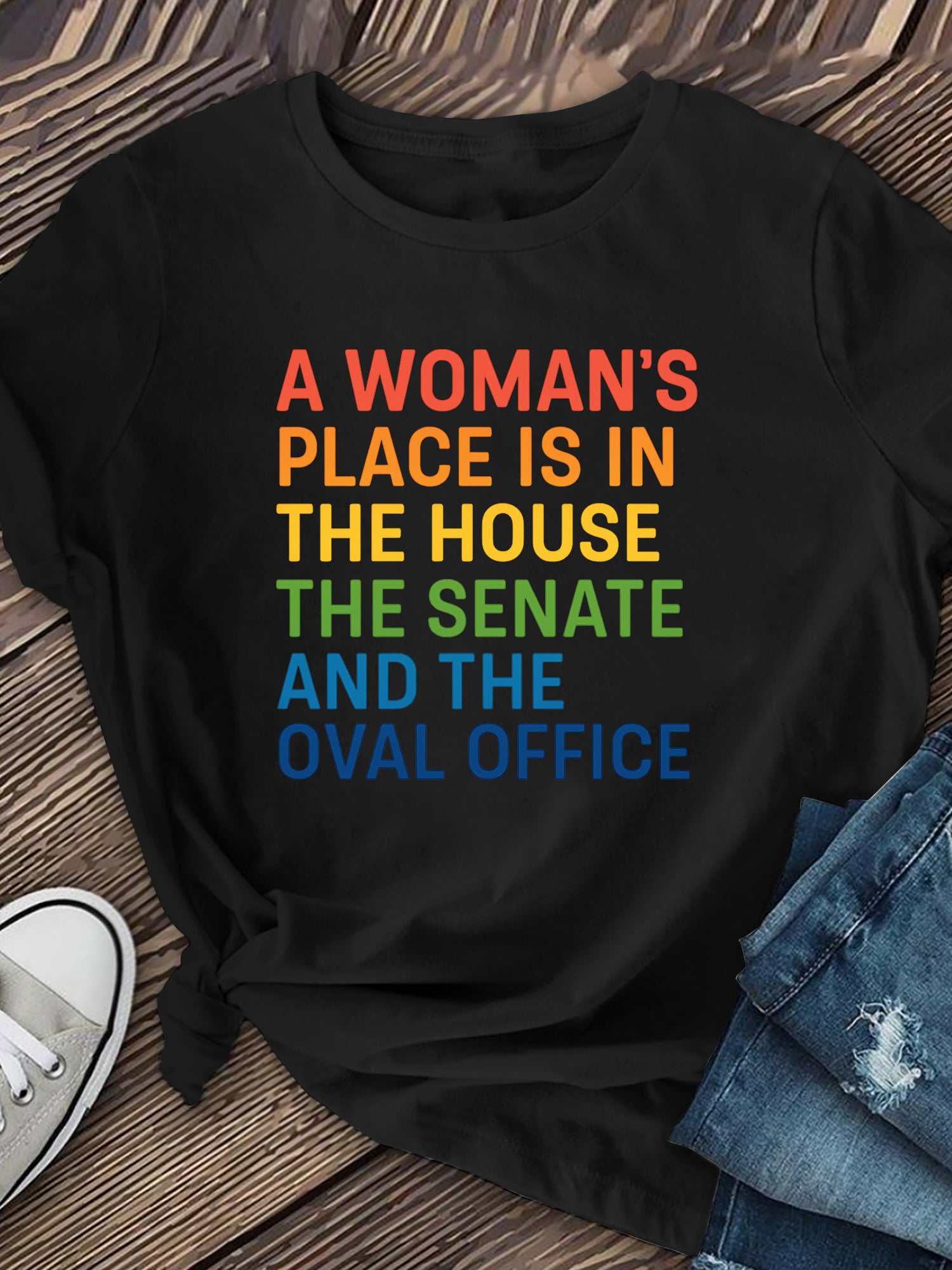 A Woman's Place Is In The House Senate Oval Office Feminist Graphic Tee Casual Empowerment Short Sleeve T-Shirt