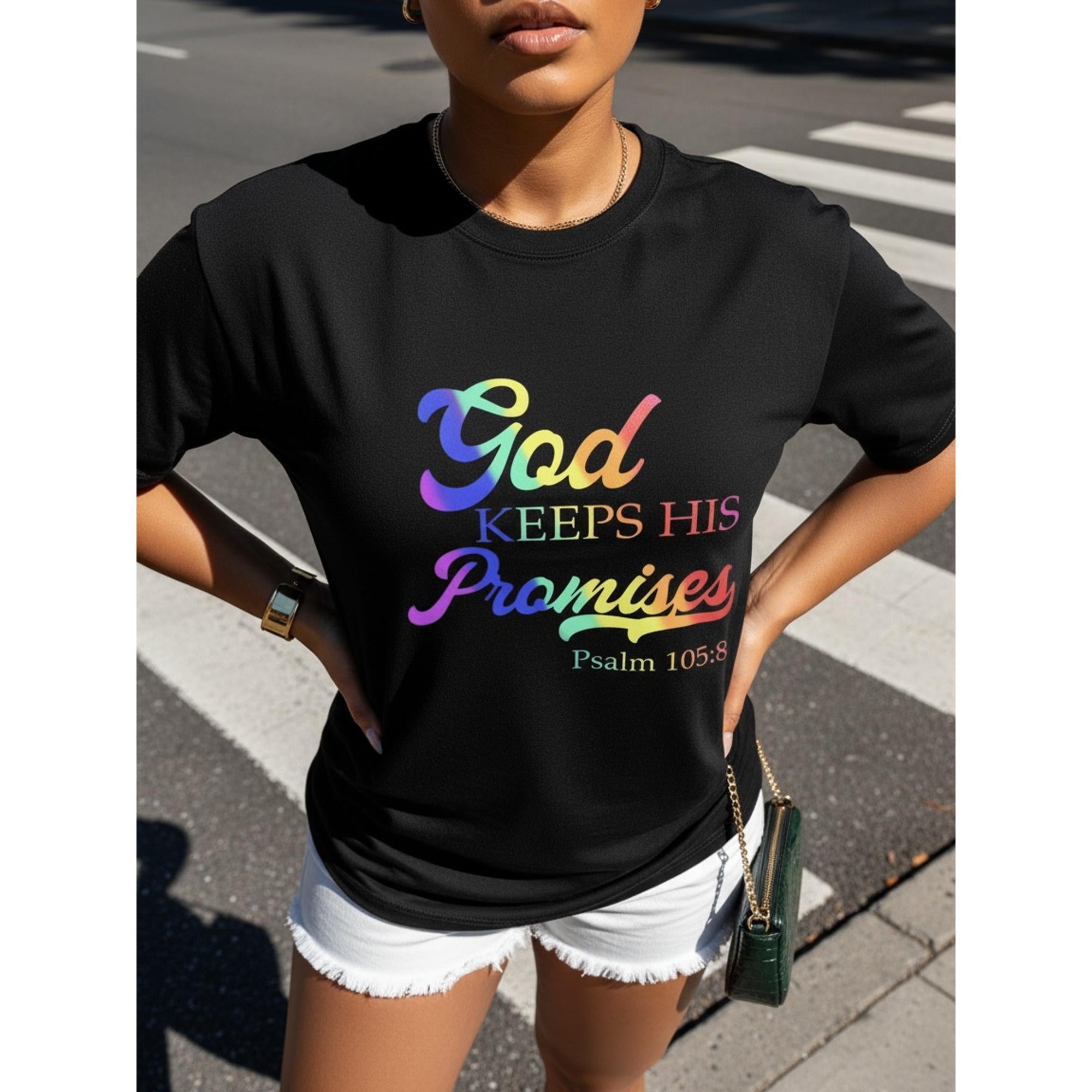 “God Keeps His Promises” Faith Tee – Psalm 105:8 Bible Verse Shirt for Women Men, Soft Stretchy Casual Crewneck