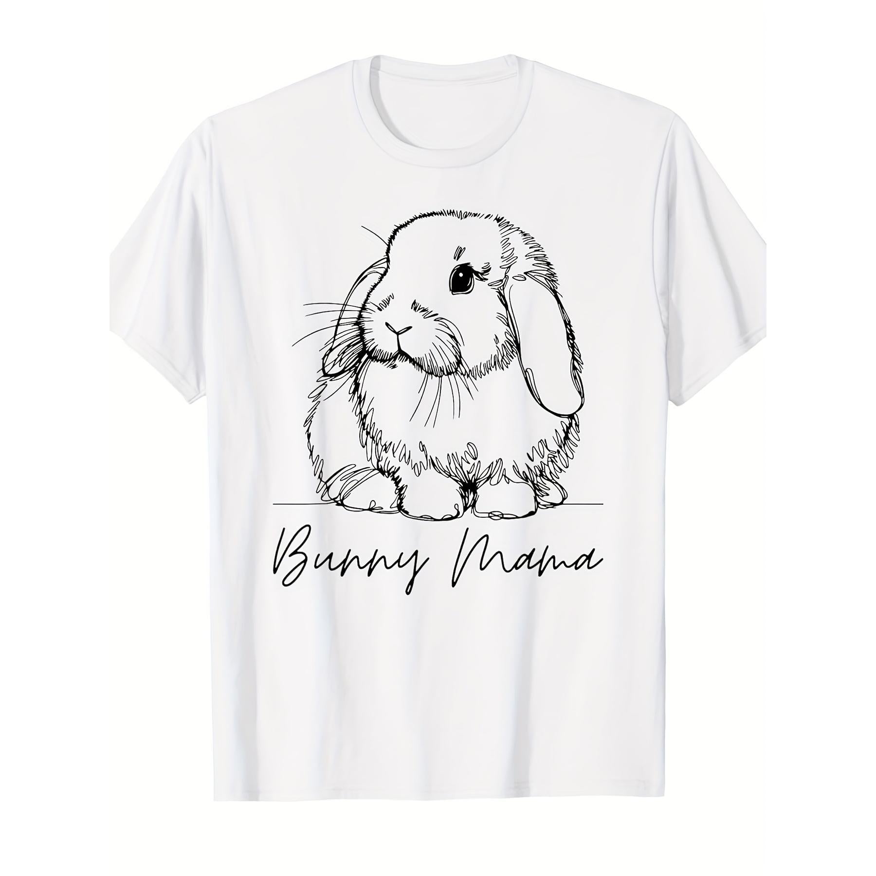 Retro Bunny Mama Holland Lop Rabbit Line Art T-Shirt Cute Dutch Rabbit Breed Graphic Tee Bunny Mom Gift Unisex Summer Casual Top Soft Cotton Crew Neck Vintage Style