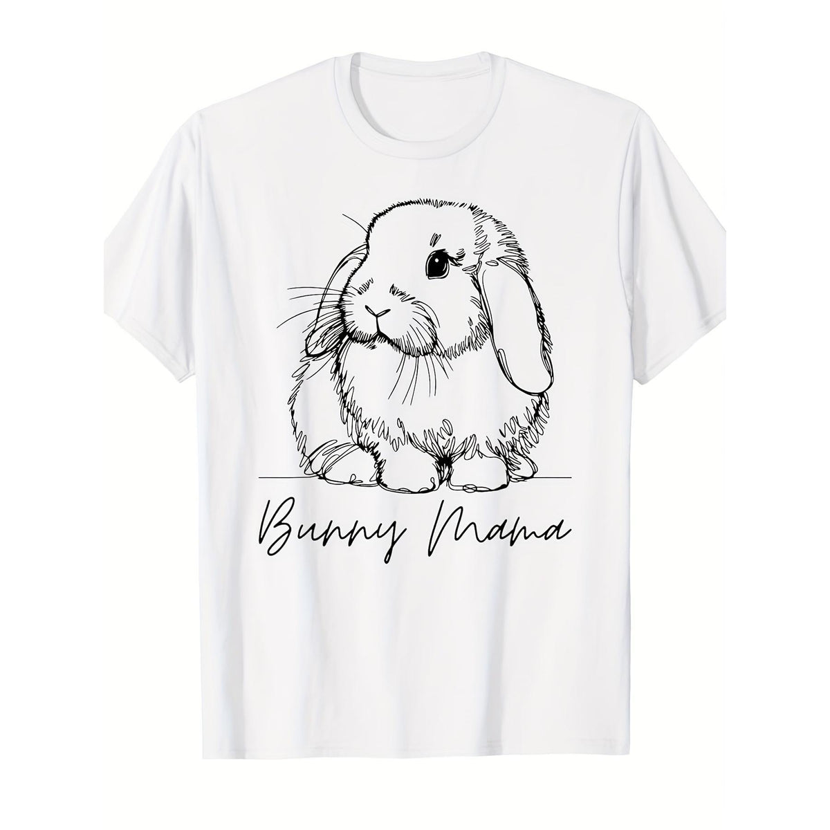 Retro Bunny Mama Holland Lop Rabbit Line Art T-Shirt Cute Dutch Rabbit Breed Graphic Tee Bunny Mom Gift Unisex Summer Casual Top Soft Cotton Crew Neck Vintage Style