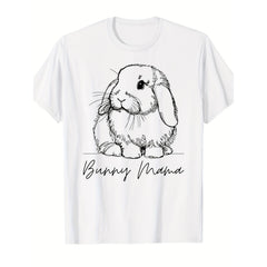 Retro Bunny Mama Holland Lop Rabbit Line Art T-Shirt Cute Dutch Rabbit Breed Graphic Tee Bunny Mom Gift Unisex Summer Casual Top Soft Cotton Crew Neck Vintage Style