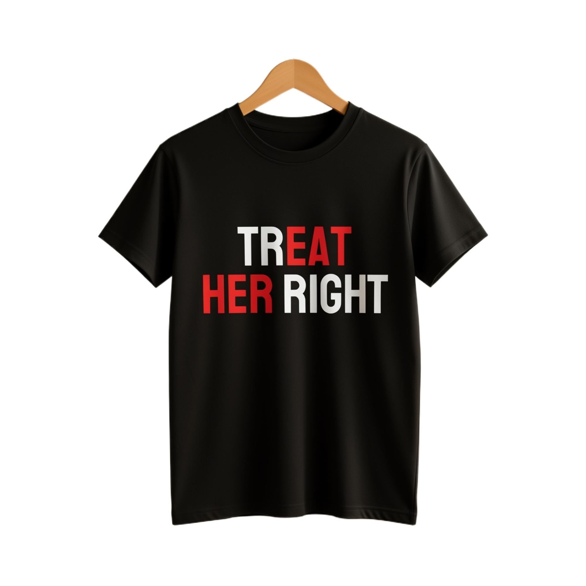 Treat Her Right Funny T-Shirt Sarcastic Relationship Humor Adult Graphic Tee Couple Vacation Gift Unisex Summer Casual Top Soft Cotton Crew Neck