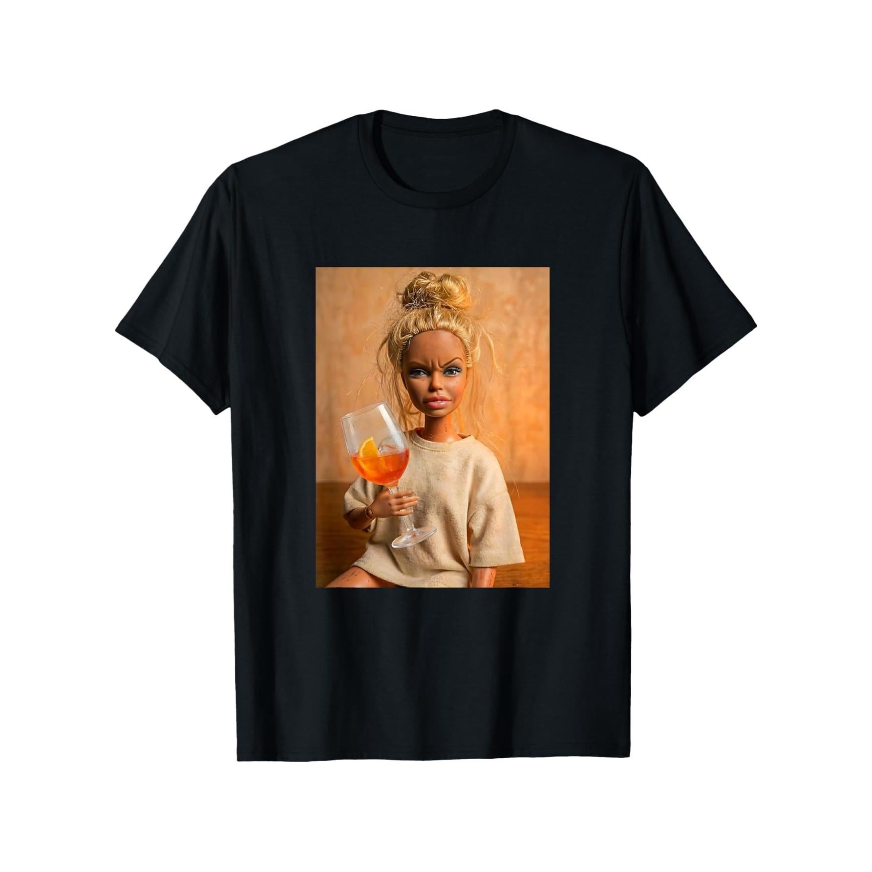 Funny Creepy Doll Face Meme Orange Cocktail T-Shirt - Sarcastic Slogan Graphic Tee, Unisex Casual Top