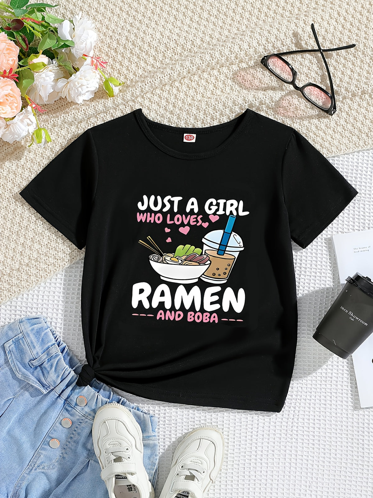 A Charming And Laid-Back Cartoon-Patterned Letter Tee for Women, Summer Crew Neck Short Sleeve Tees Cotton Women Clothing