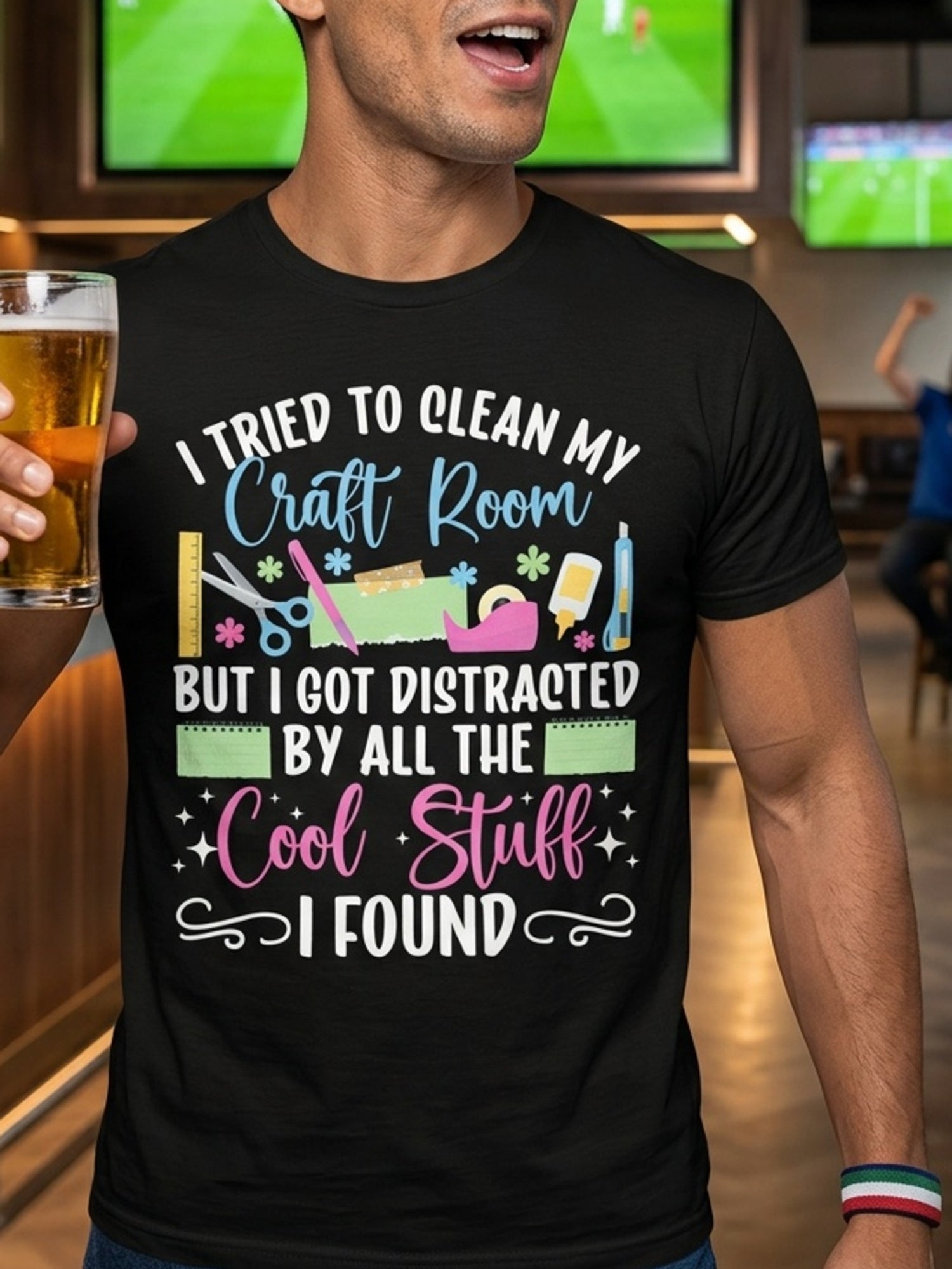 Tried To Clean My Craft Room But I Got Distracted By All The Cool Stuff I Found Funny Scrapbooker Graphic Unisex Tee, Cute Hobbyist T-Shirt, Casual Crew Neck Top for Craft Lover Gift