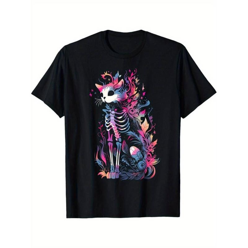 Creepy Cute Cat Skeleton Goth T-Shirt