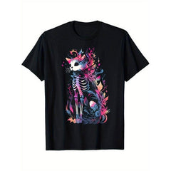 Creepy Cute Cat Skeleton Goth T-Shirt