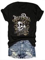 Vintage Skull Print Round Neck T-Shirt for Spring And Summer Retro Casual Short Sleeve Women'S Clothing