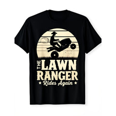 The Lawn Ranger Rides Again Funny Gardening T-Shirt Lawn Mower Pun Graphic Tee Landscape Humor Unisex Summer Casual Top Soft Cotton Crew Neck Vintage Style