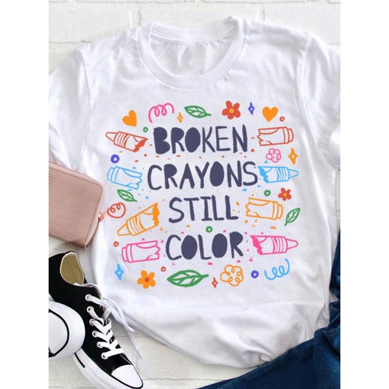 Broken Crayons Still Color Mental Health Matter Teacher T Shirt Teacher Appreciation Gifts Teacher Shirts For Women Graphic Tees Women