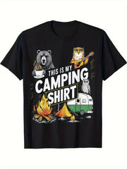 This Is My Camping Shirt Funny Outdoor Bear Campfire Graphic Tee for Men Women, RV Camper Short Sleeve T-Shirt, Casual Crew Neck Top for Camper Gift