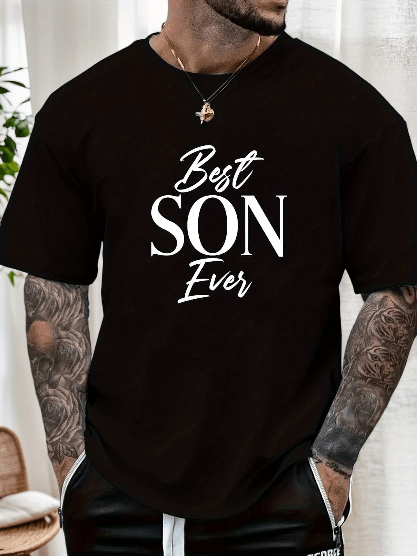 Men'S Best Son Ever T-Shirt - Casual Short Sleeve Round Neck Summer Solid Color Tee with Best Son Ever Print - Ideal Gift for from Parents - Hand Washable & Dry Cleanable