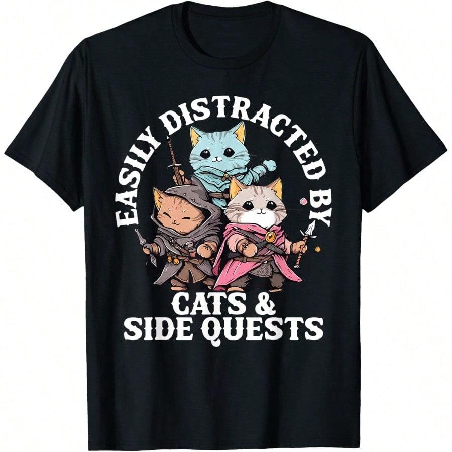Cats Side Quest Distracted Tabletop Funny Men Women Kids Dad T-Shirt