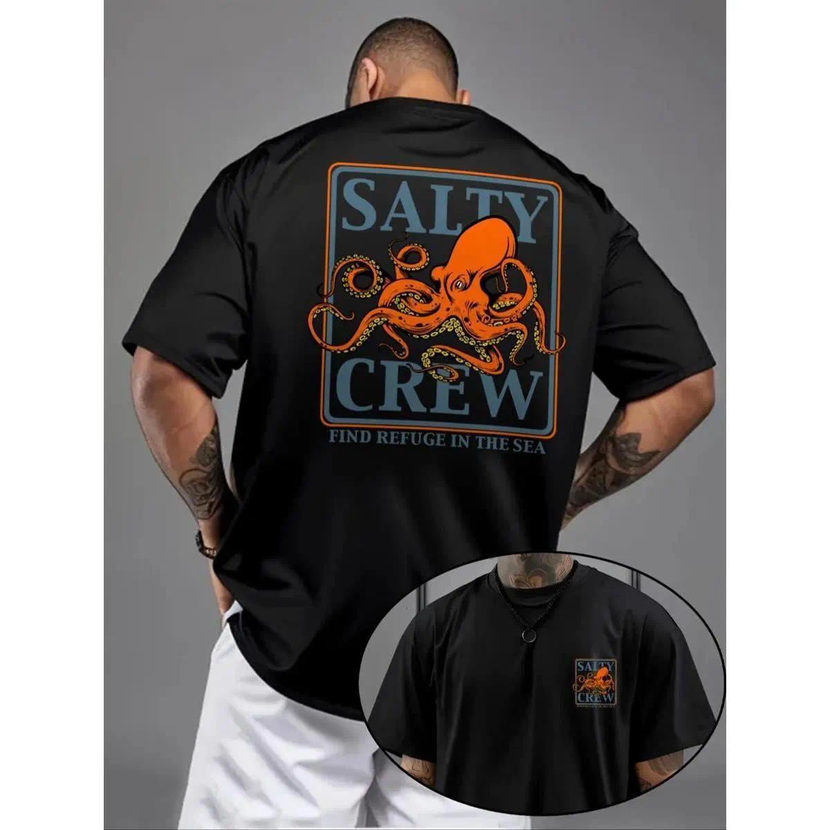 Men's Octopus Print Round Neck Tee, Fashion Casual Short Sleeve T-shirt