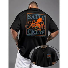 Men's Octopus Print Round Neck Tee, Fashion Casual Short Sleeve T-shirt