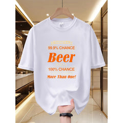 Men'S Funny Graphic T-Shirt - '99.9% Chance I Need a Beer' Quote, Soft And Breathable, 100% Polyester Fiber, Humorous Print Design, Crew Neck, Short Sleeve Summer T-Shirt, Beer Lover'S T-Shirt