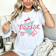 Women's Teacher Life Graphic T‑Shirt Teacher Shirts Women Shirts Funny Letter Print Tshirt Back to School Gifts Teacher Gift