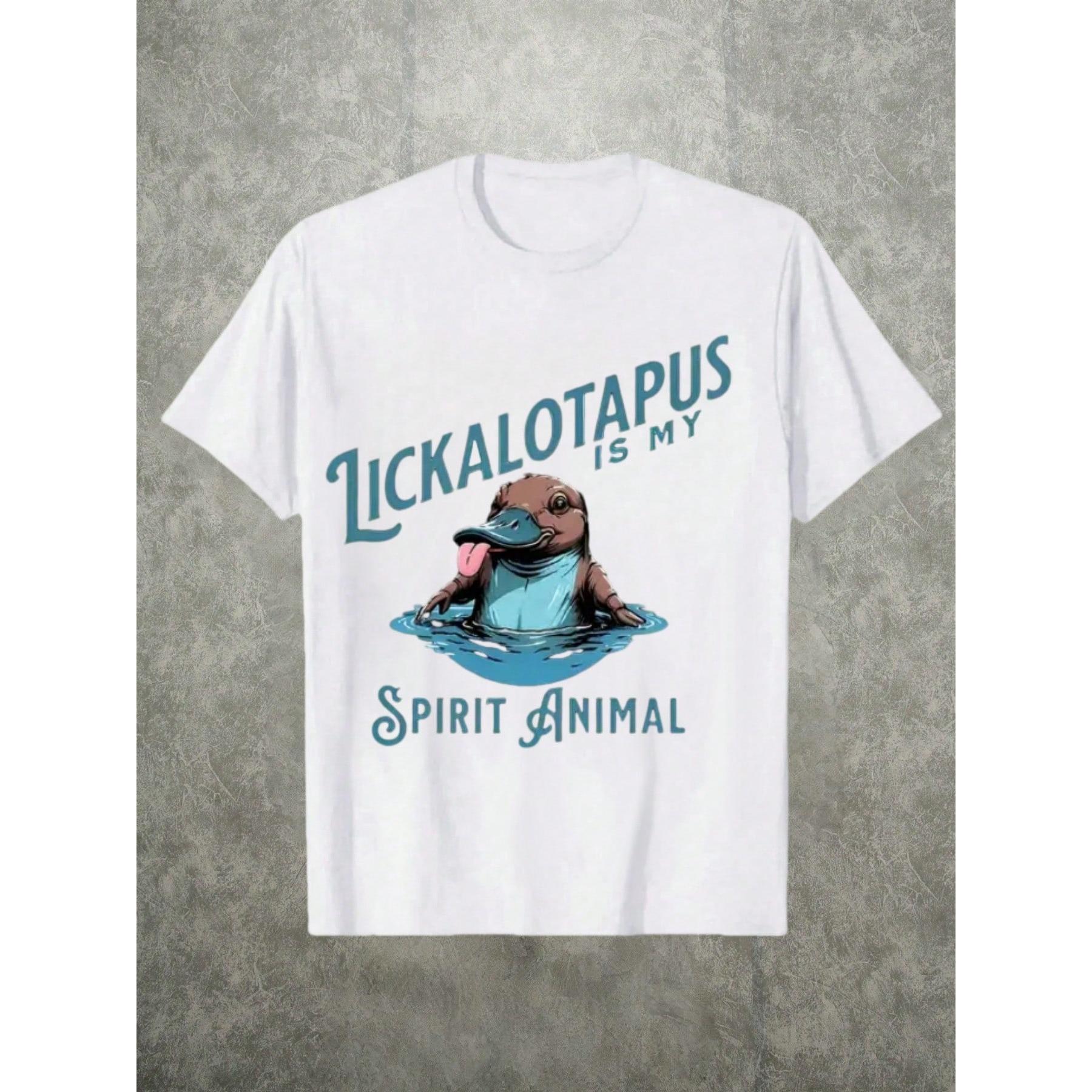 Men's Round Neck Short Sleeved Casual Pure Cotton Print Tee Lickalotapus Graphic And Text "Lickalotapus Is My Spirit