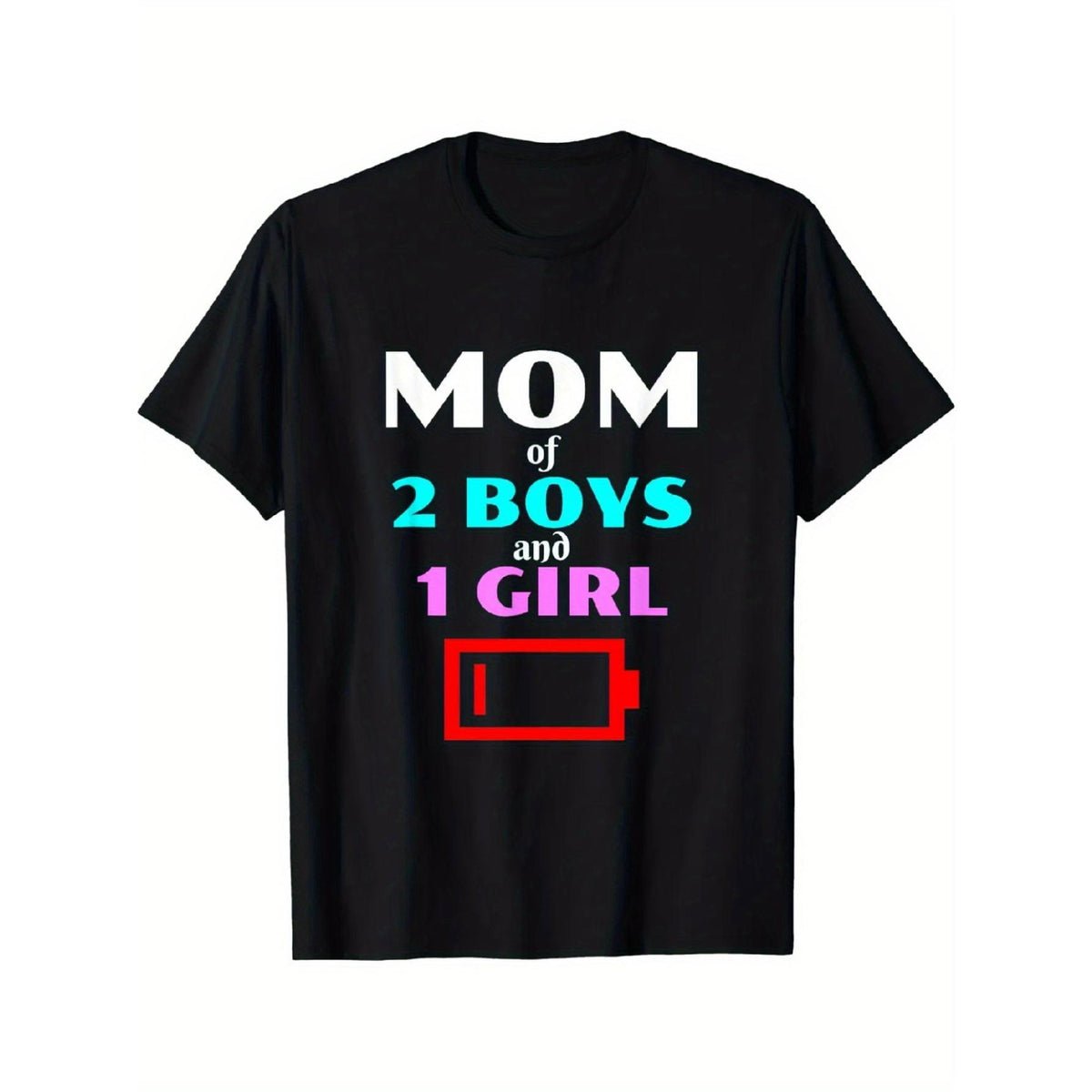 Tired Mom of 2 Boys Graphic T-Shirt, 100% Round Neck T-Shirt Short Sleeve, Women Men Family T-Shirt, Funny Gift T-Shirt, Regular Fit Comfortable Stretch Fabric All-Season Wear T-Shirts