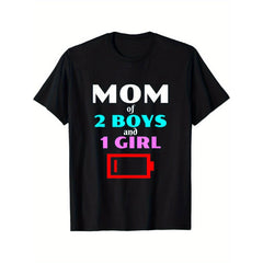 Tired Mom of 2 Boys Graphic T-Shirt, 100% Round Neck T-Shirt Short Sleeve, Women Men Family T-Shirt, Funny Gift T-Shirt, Regular Fit Comfortable Stretch Fabric All-Season Wear T-Shirts