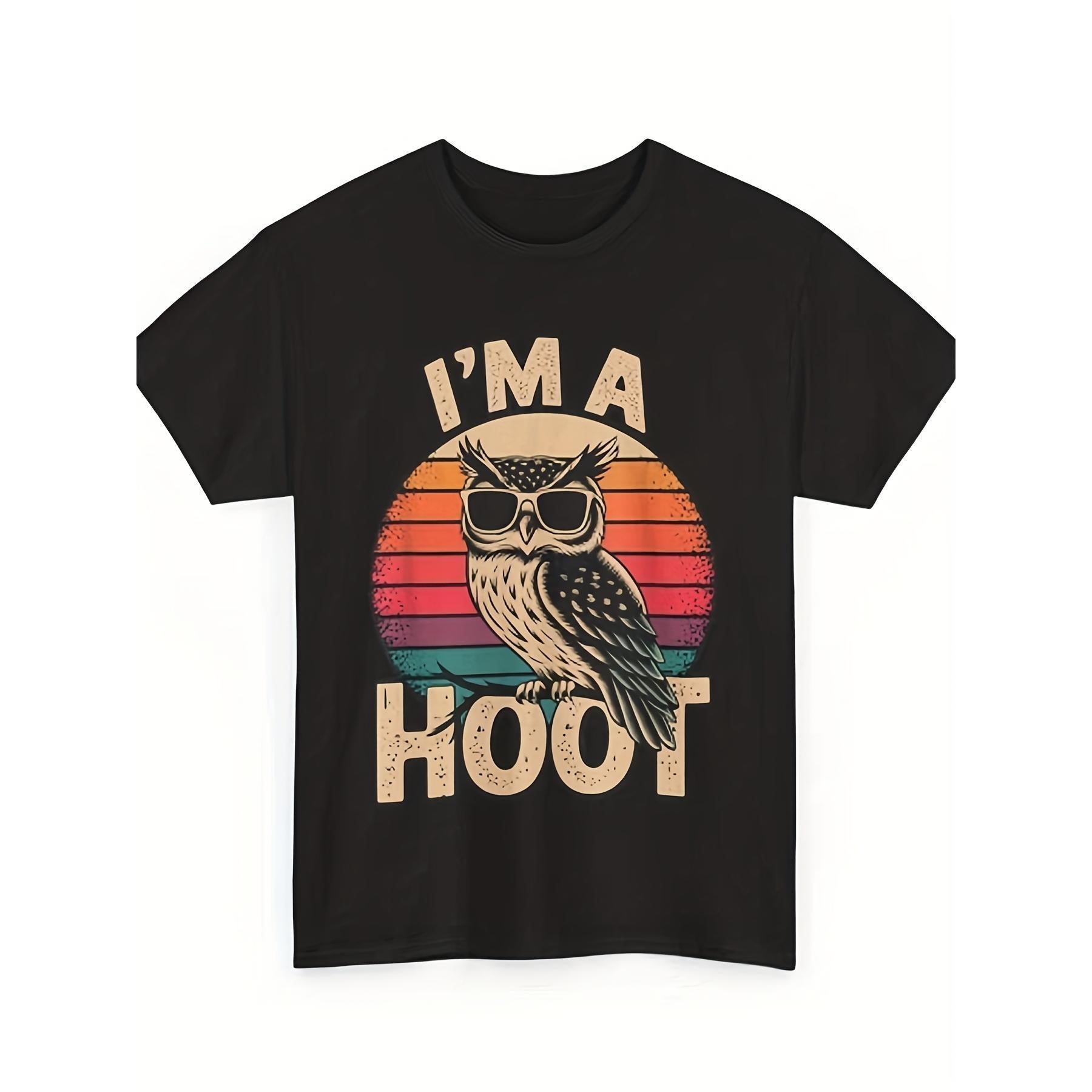 I’m A Hoot Owl On The Outside I‘m Hootin’ Inside T-Shirt Funny Bird Pun Graphic Tee Night Owl Humor Unisex Summer Casual Top Soft Cotton Crew Neck Vintage Style Nocturnal Animal Lover Gift