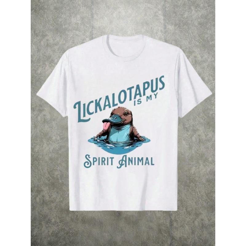 Men's Round Neck Short Sleeved Casual Pure Cotton Print Tee Lickalotapus Graphic And Text "Lickalotapus Is My Spirit