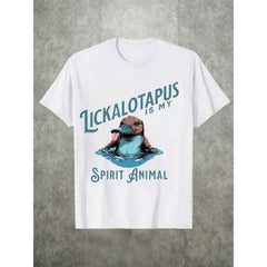Men's Round Neck Short Sleeved Casual Pure Cotton Print Tee Lickalotapus Graphic And Text "Lickalotapus Is My Spirit
