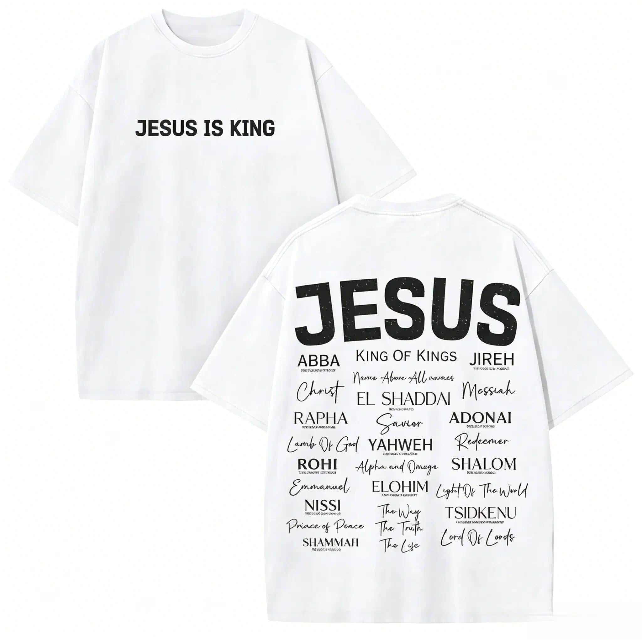 Jesus Is King Christian Graphic T Shirt Vintage Retro Heavyweight Tee Names Of God Typography  Streetwear Y2K Pump Cover Gym Apparel Bible Verse Religion Loose Fit Summer Casual Top Men Women
