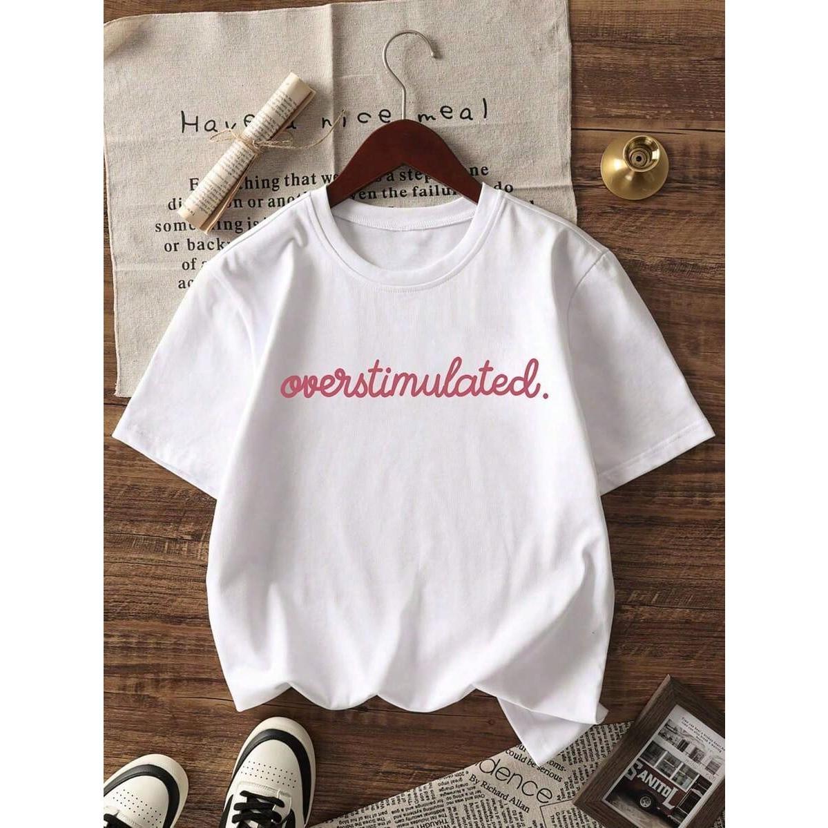 Women's Casual Short Sleeve Round Neck Printed Pattern Tee, Summer Top For Women