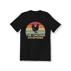 Summer Round Neck Short Sleeved Top Black, Vibrant Sunset Rooster Print, Casual and Versatile