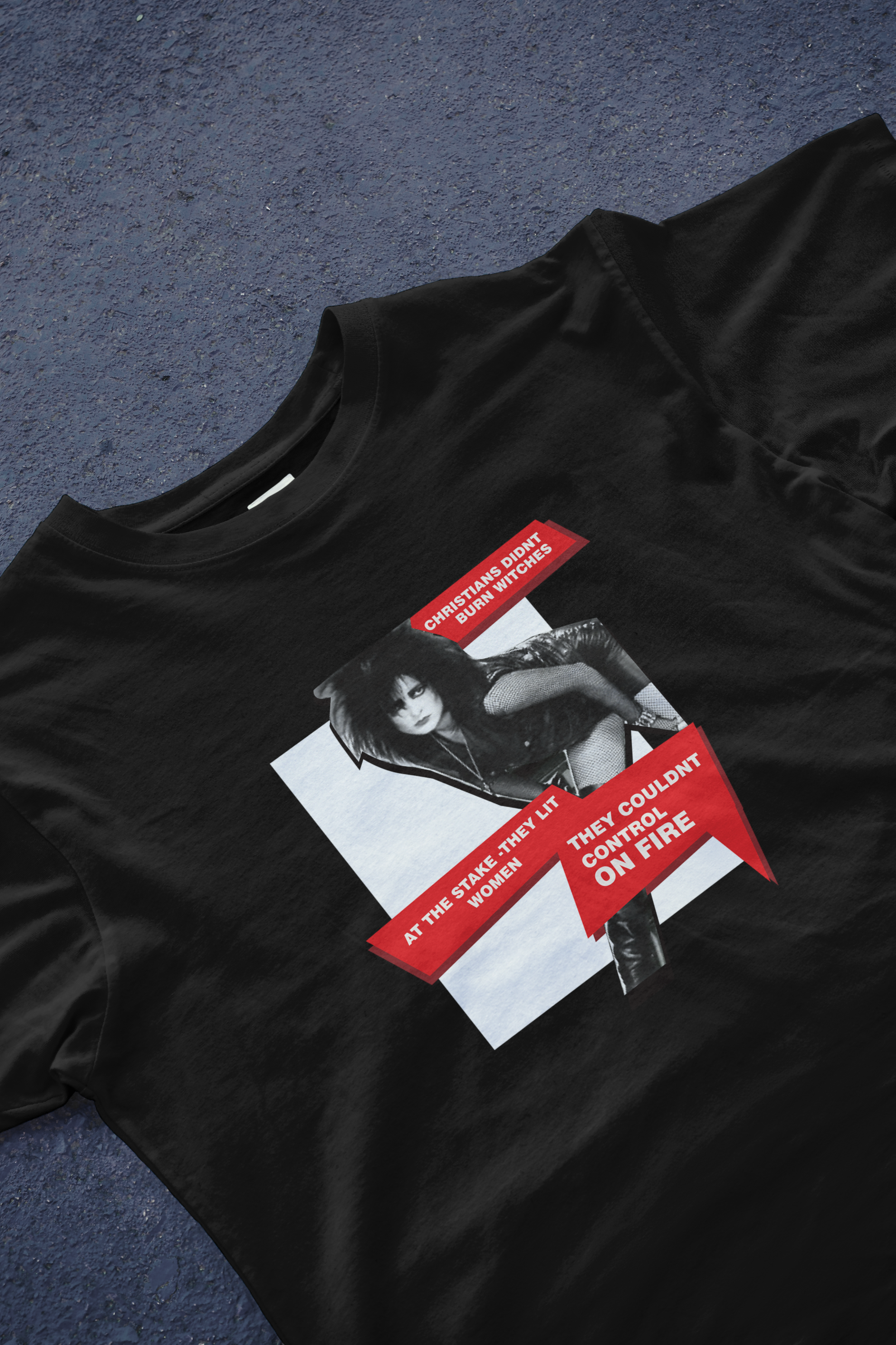 DIYANYONE Gothic Statement T-Shirt: Uncontrolled Women's Rebellion | Fishnet Goth Girl Graphic Tee | Historical Misogyny & Female Autonomy