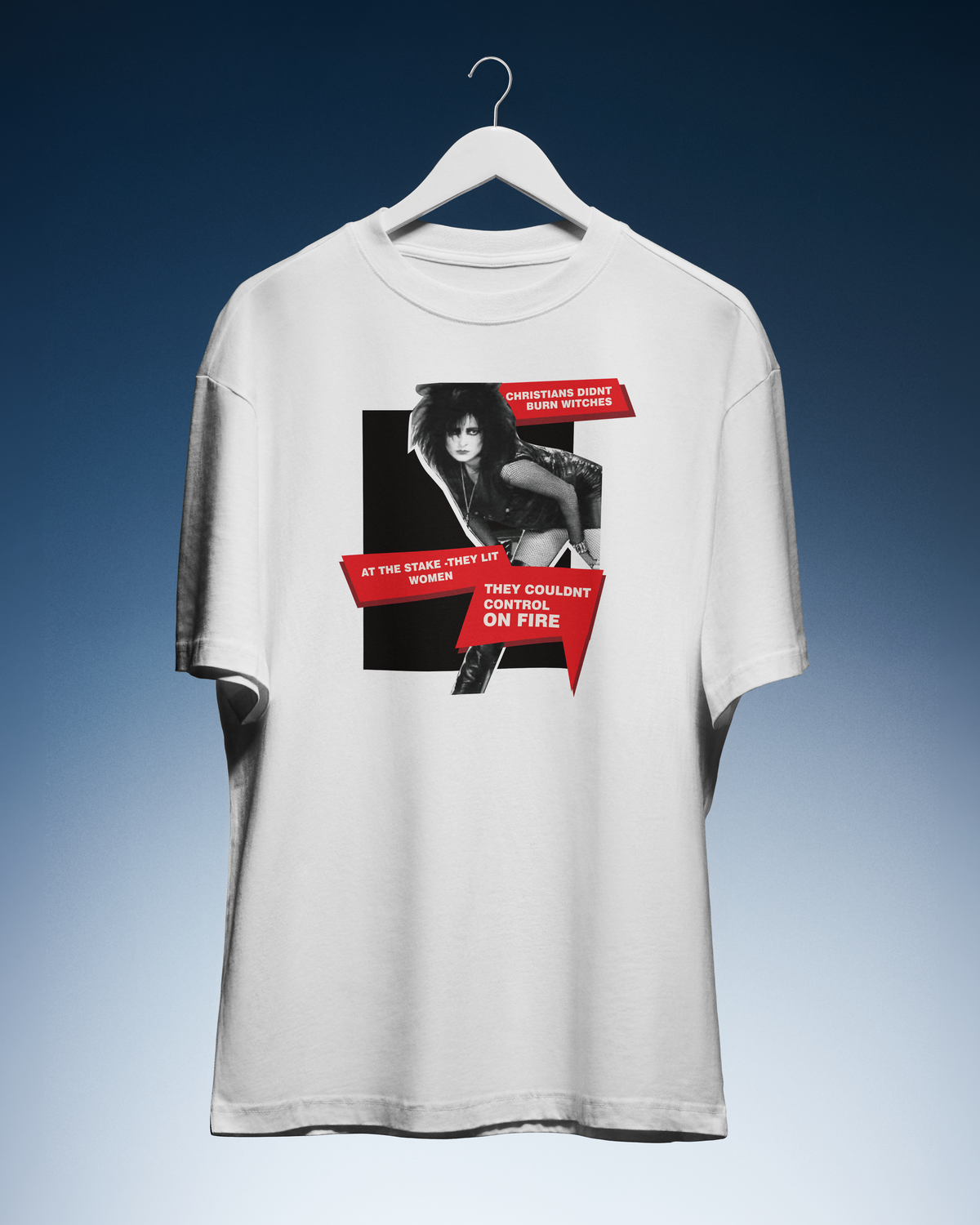 DIYANYONE Gothic Statement T-Shirt: Uncontrolled Women's Rebellion | Fishnet Goth Girl Graphic Tee | Historical Misogyny & Female Autonomy