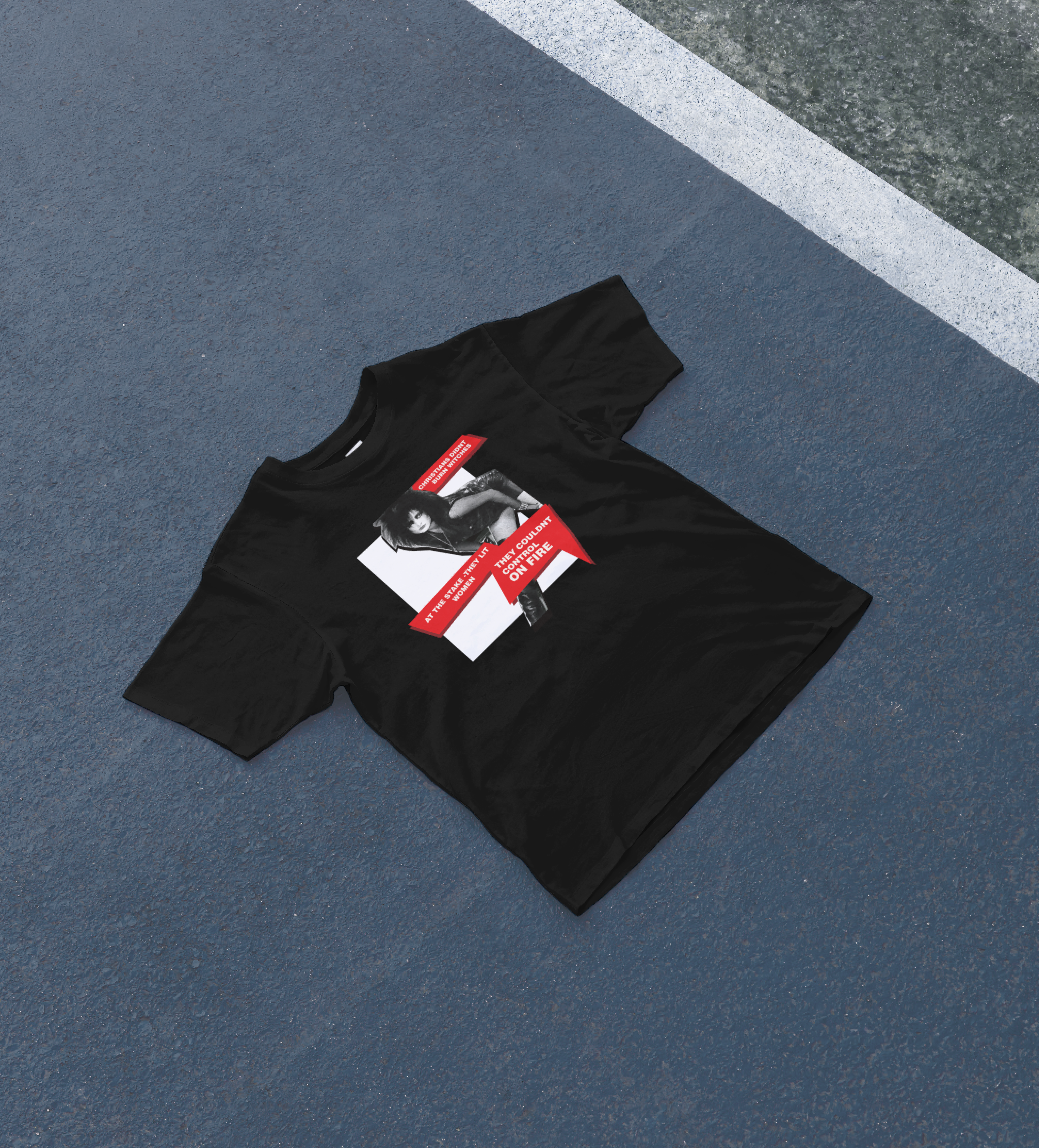 DIYANYONE Gothic Statement T-Shirt: Uncontrolled Women's Rebellion | Fishnet Goth Girl Graphic Tee | Historical Misogyny & Female Autonomy