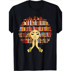100% Cotton  Magic Afro Book Love Literacy Librarian T-Shirt   220g Heavy Cotton T Shirt