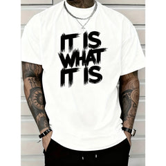 100% Cotton IT IS WHAT IT IS Men's Red Graphic T-Shirt - Casual Short Sleeve Crew Neck, Eye-Catching Statement Print, All-Season Comfortable Machine Washable, Simple Fit Top,tees,menswear
