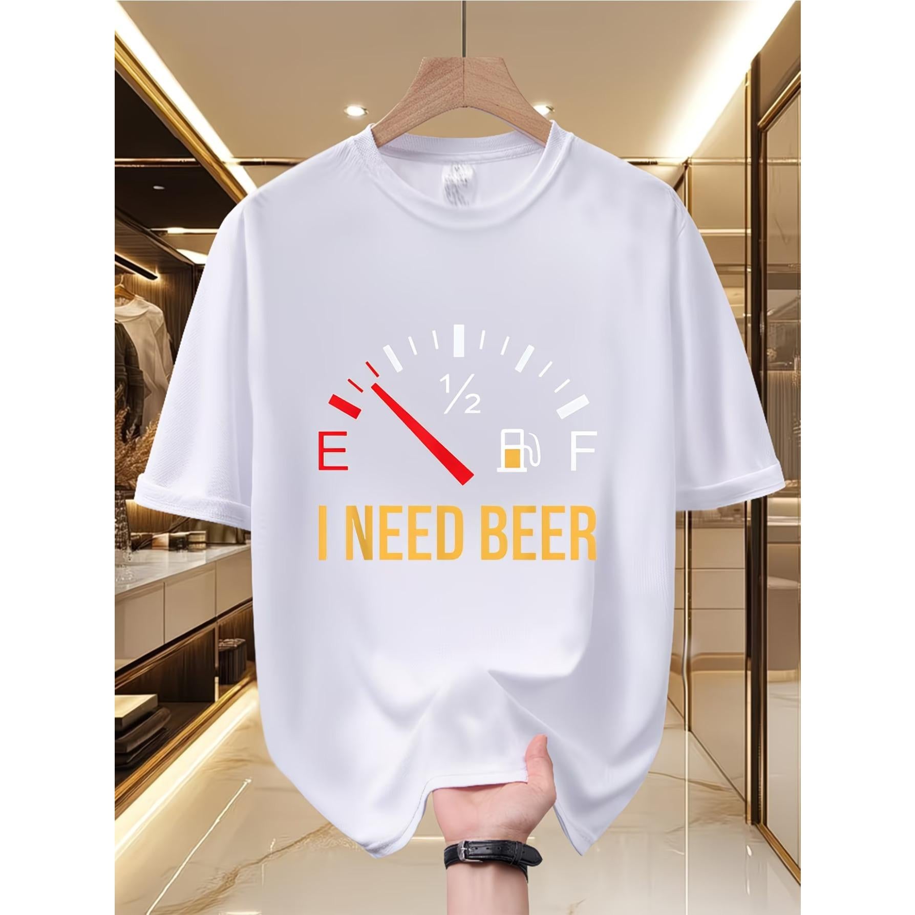 Men's Fun "I Need Beer" Beer-Themed T-Shirt - Soft and Breathable Crew Neck Short Sleeve Tee, Suitable for Casual Outings, Parties, and Daily Wear - A Gift for Beer Lovers