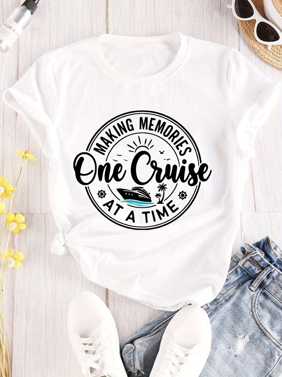 Memories One Cruise At A Time Nautical Summer Vacation Trendy Gift Unisex Tee